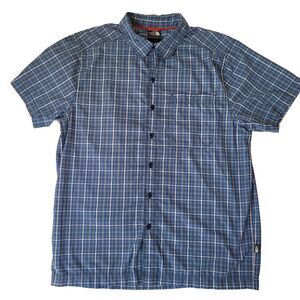 The North Face Mens M Blue Plaid Button Shirt Short Sleeve Outdoor Hiking Nylon